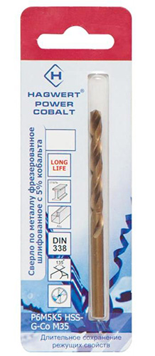 Сверло по металлу 4,8х86 мм Power-Cobalt Р6М5К5 фрез., Hagwert